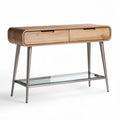 Wooden console table with metal legs and glass shelf 120 x 40 x 75cm