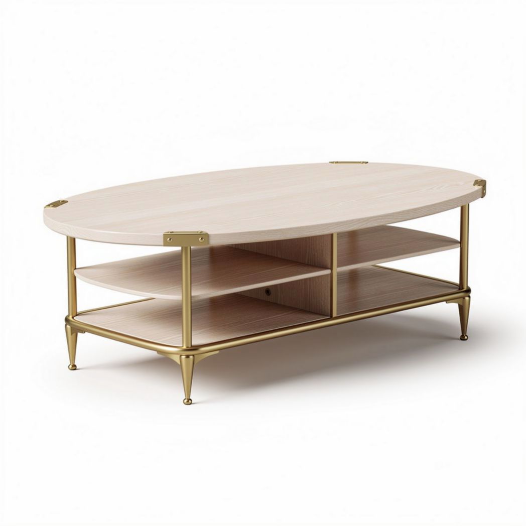 Oval coffee table with wooden top and metal frame 120 x 60 x 40cm