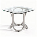 Glass top side table with silver metal base 65 x 65 x 50cm