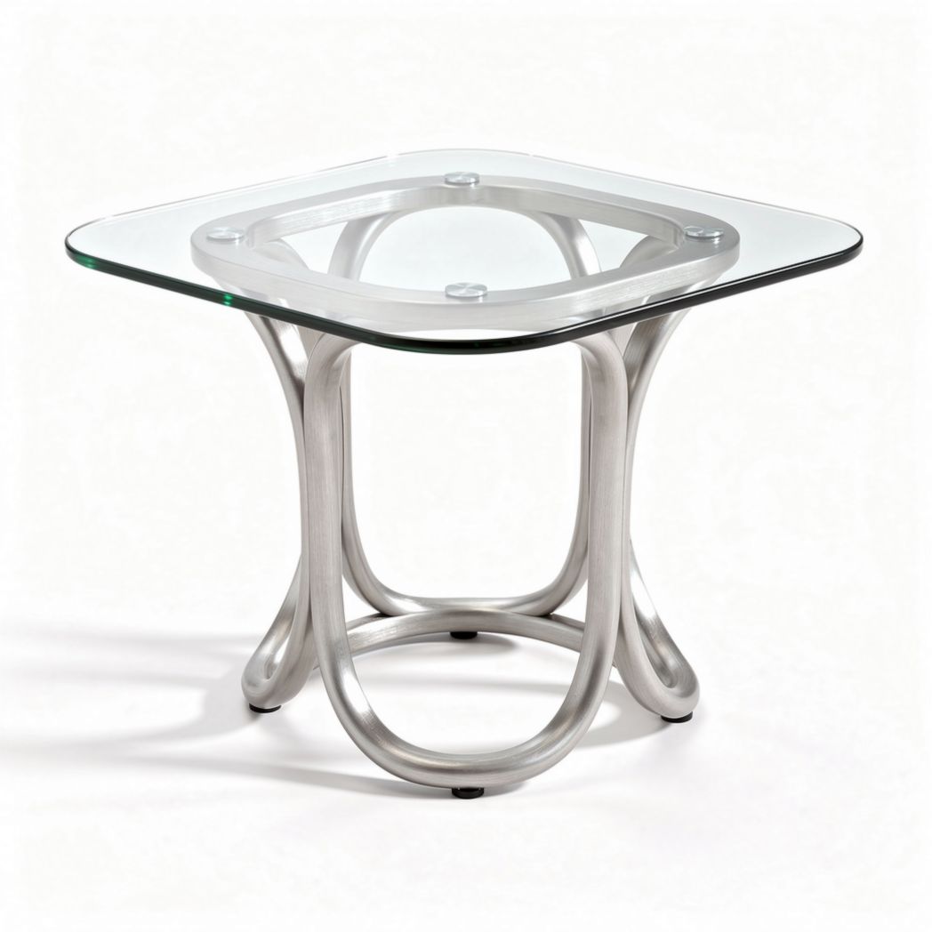 Glass top side table with silver metal base 65 x 65 x 50cm
