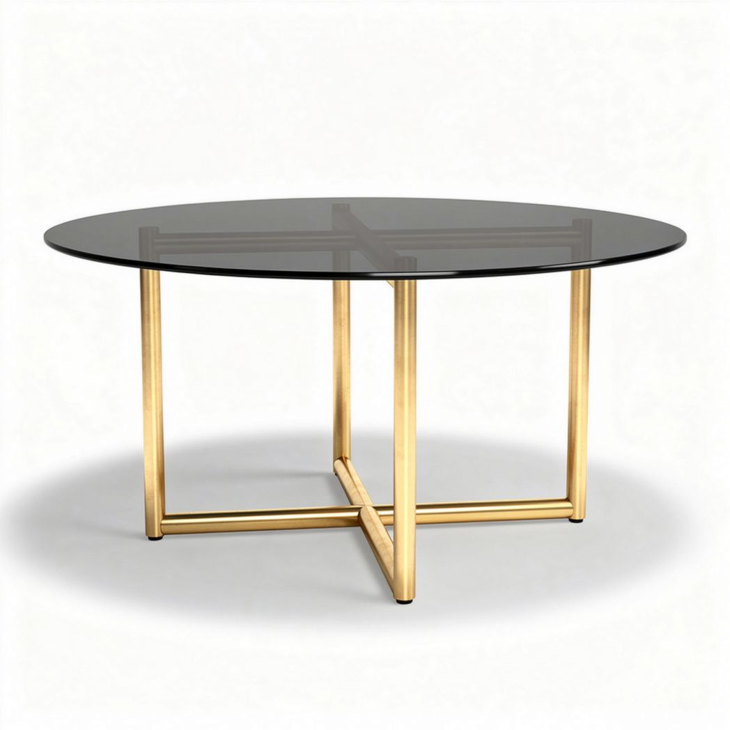 Round glass coffee table with gold metal frame 100 x 100 x 75cm
