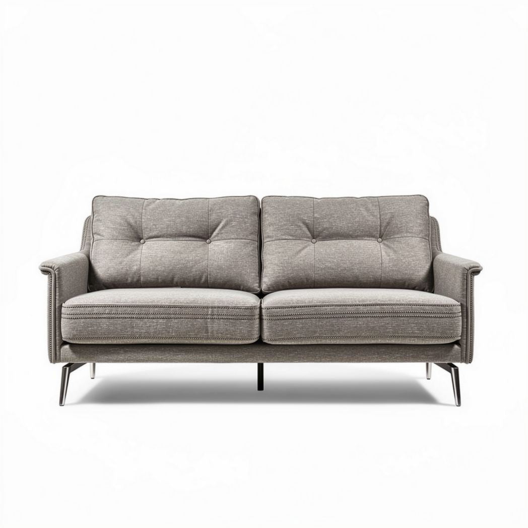 Gray fabric sofa with metal legs and tufted cushions 180 x 85 x 80cm