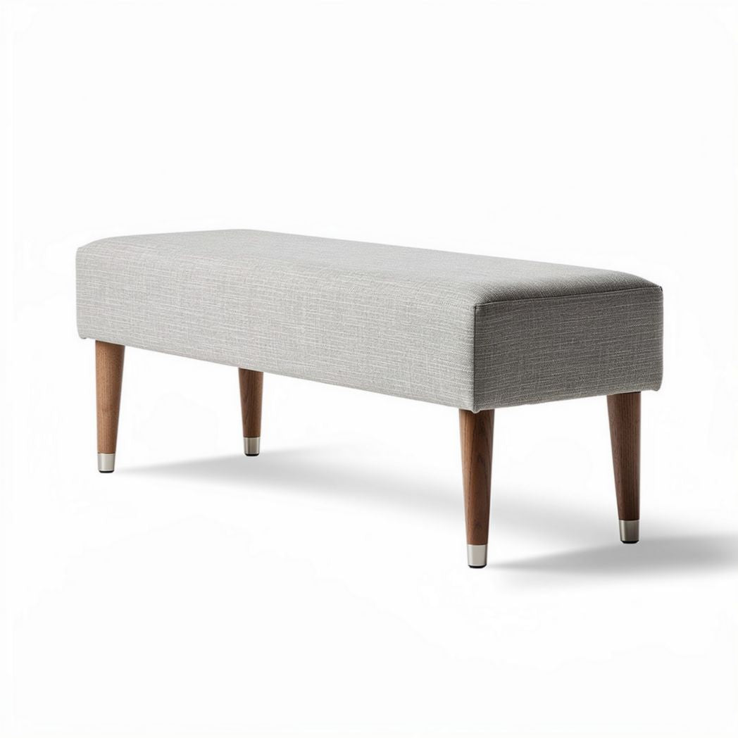 Fabric upholstered bench with wooden legs 120 x 40 x 45cm in gray