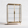 Glass display cabinet with gold frame and adjustable shelves 120 x 40 x 180cm