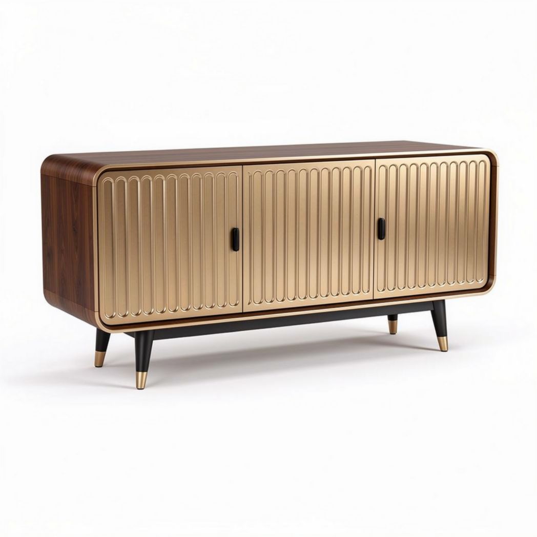 Wood and gold sideboard cabinet with two doors and modern design 150 x 45 x 75cm