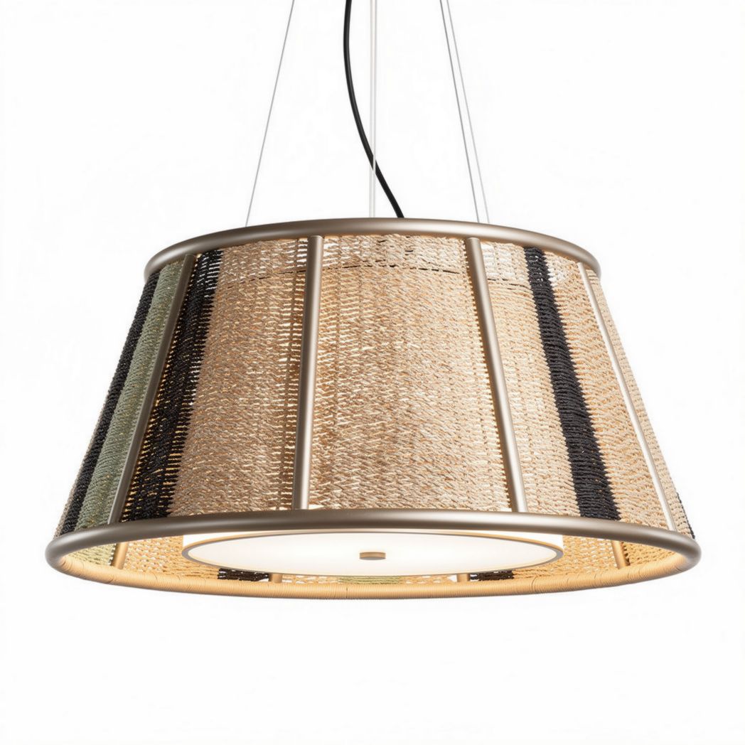 Woven rattan pendant light fixture with adjustable height for indoor use