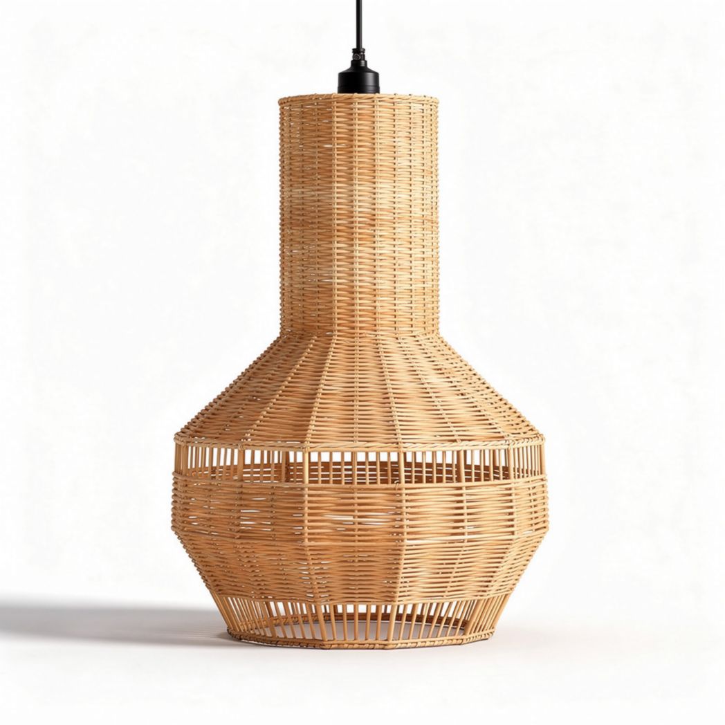 Woven wicker pendant light fixture for indoor ambient lighting 20 x 20 x 40cm