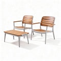 Wooden slat outdoor seating set with aluminum frame and coffee table