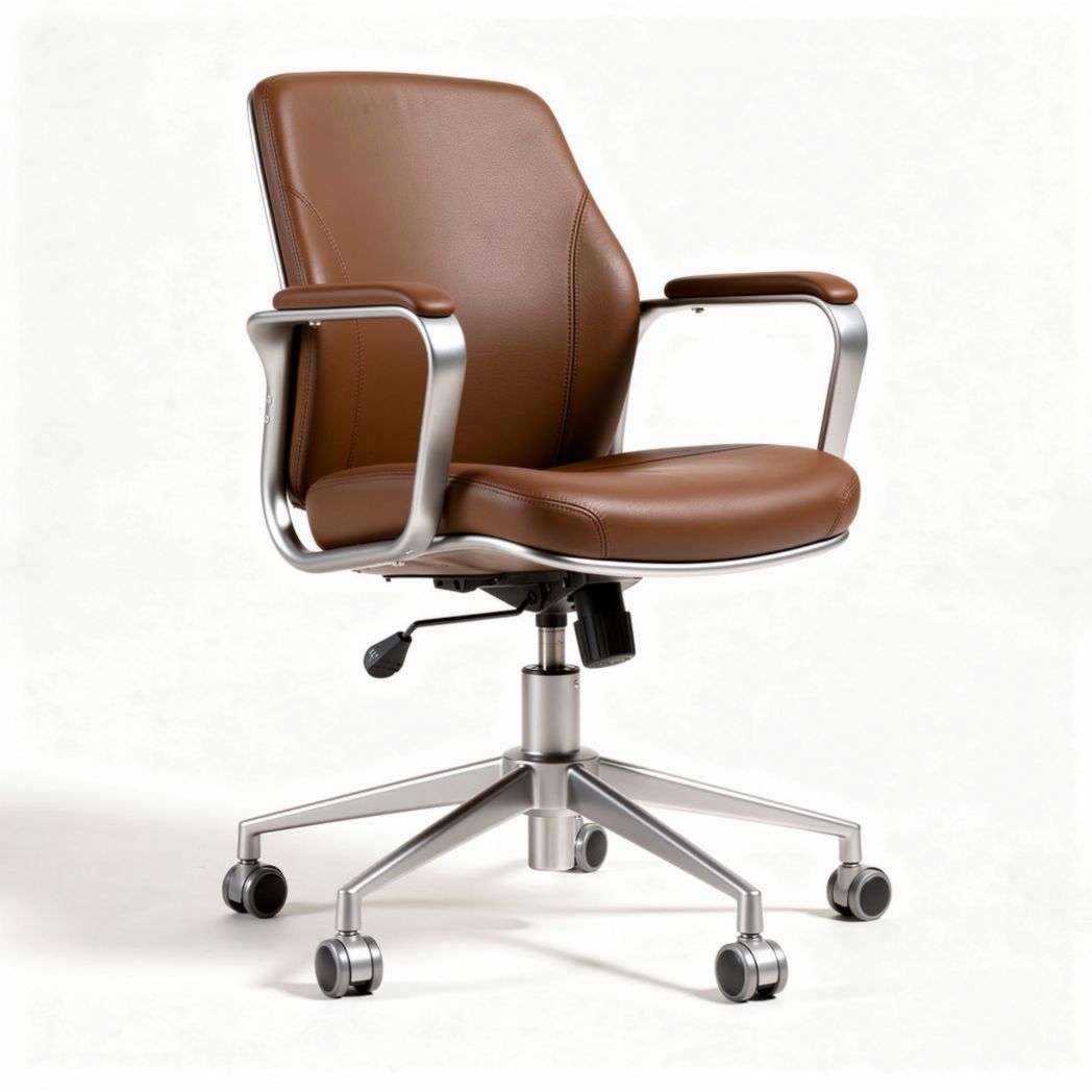 Brown leather office chair with adjustable height and swivel base 60 x 60 x 90cm