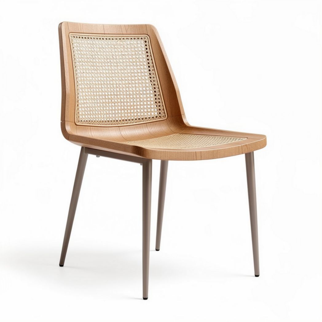 Cane back dining chair with wooden seat and metal legs 45 x 45 x 85cm