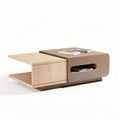 Wooden coffee table with storage drawers and open shelf in beige 120 x 60 x 40cm