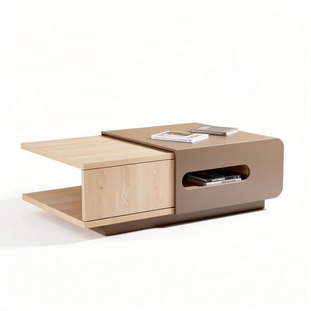Wooden coffee table with storage drawers and open shelf in beige 120 x 60 x 40cm