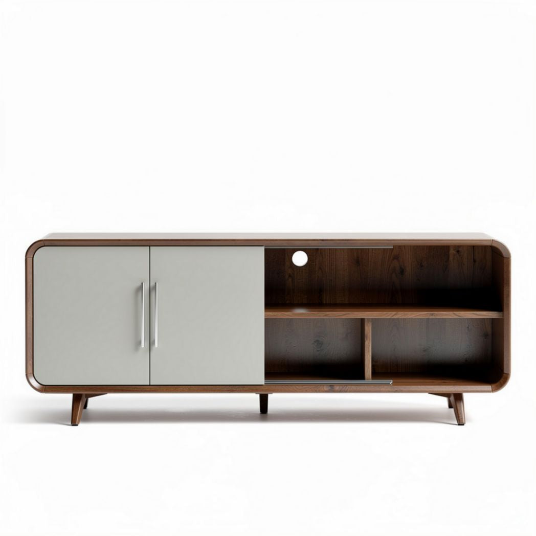 Modern wooden TV stand with gray cabinet doors 120 x 40 x 50cm