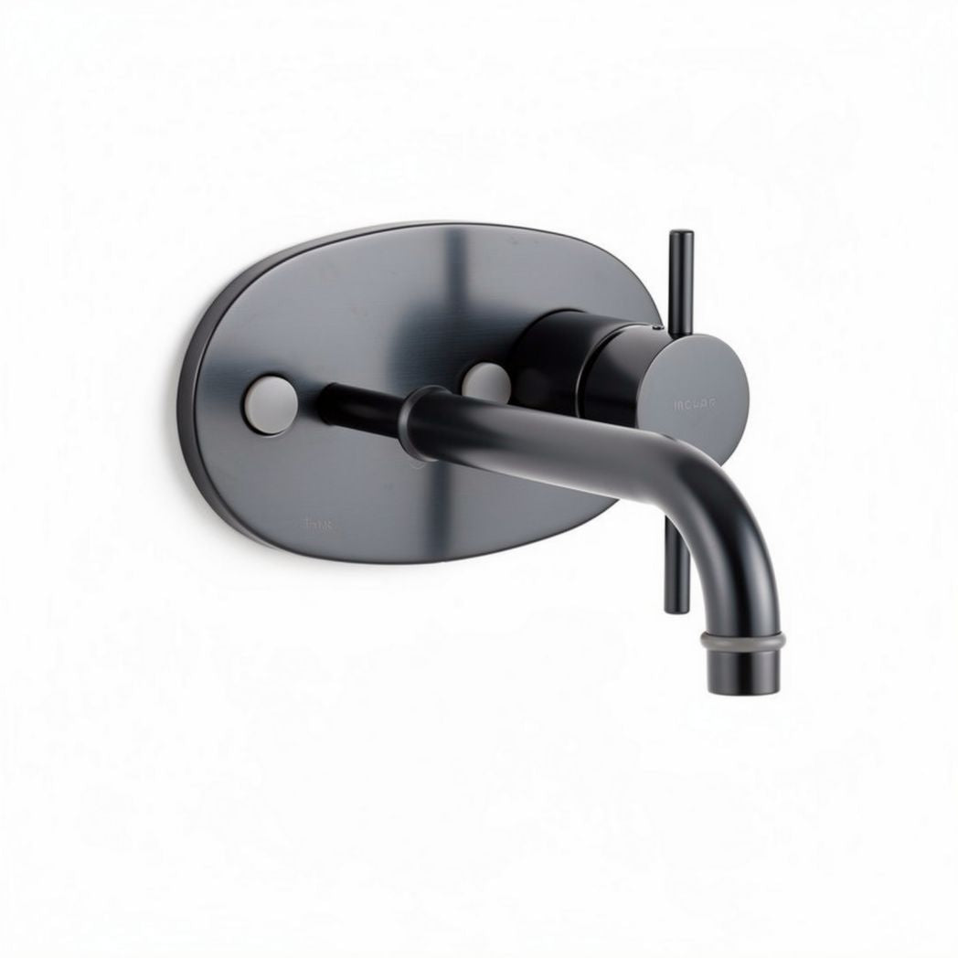 Wall mounted matte black bathroom faucet with single handle and modern design